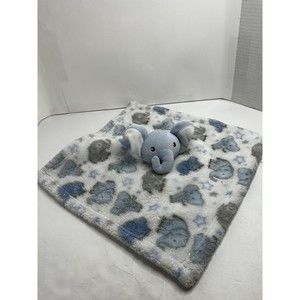 Cutie Pie Baby Elephant Gray Blue White Fleece Security Blanket Lovey Plush Star